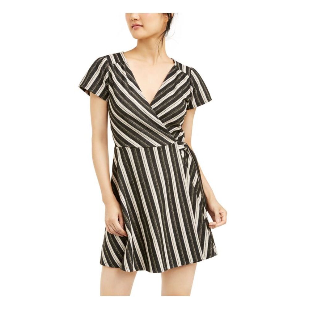 CRYSTAL DOLLS Womens Fit + Flare Short Dress Short Sleeve V Neck